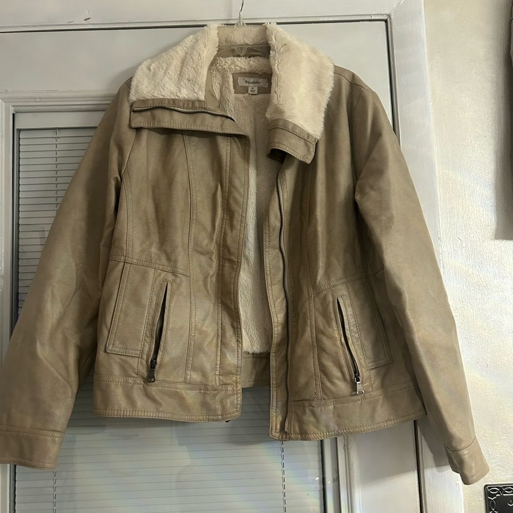 Dress barn pleather jacket with faux fur accents